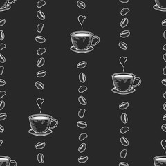cups seamless pattern with coffee bean