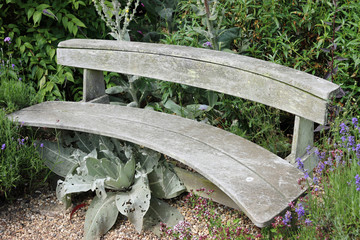 Park seat surrounded by plants