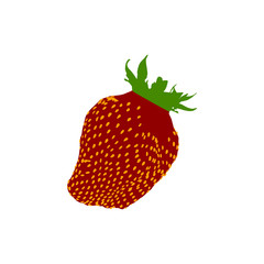 strawberry red berry with green leaves and yellow grains. vector strawberry illustration isolated