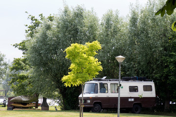 oldtimer camping car on a camping site