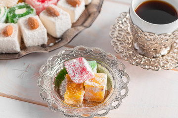 Turkish delight on a wooden table
