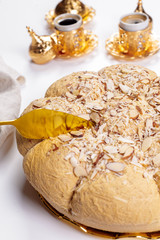 Tasty halva with tea on the table