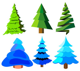Set of Christmas trees. Isolated icon. Cartoon style.