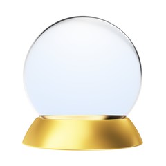 Christmas snowglobe on isolated background. Realistic traditional winter holiday decoration crystal with snow, snowflakes inside. Xmas magical toy, empty sphere, 3d rendering