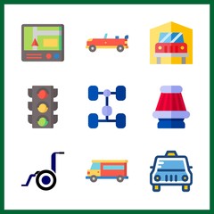 car icons set. dust, sport, garage and journey graphic works