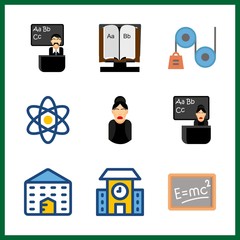 classroom icon. female teacher and school vector icons in classroom set. Use this illustration for classroom works.