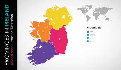 Vector map of Ireland regions beautiful colours  - obrazy, fototapety, plakaty