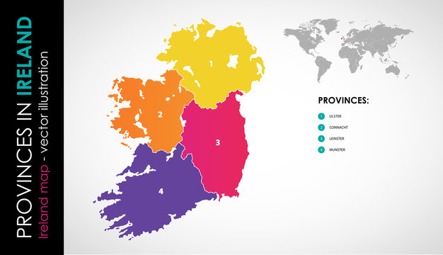 Vector map of Ireland regions beautiful colours 