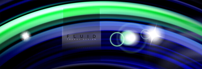 Background abstract design, flowing mixing liquid color waves on black