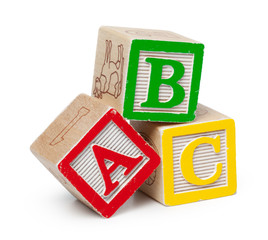 Wooden alphabet blocks isolated on white background