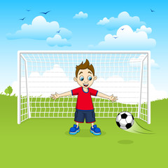 Teenage boy goalie catching soccer ball - vector Illustration