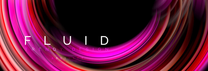 Mixing color waves on black, liquid flowing shapes