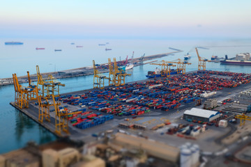 Obraz premium Aerial view of the sea cargo port from the Montjuic hill, Barcelona, Catalonia, Spain.