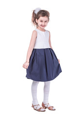 portrait of a happy six-year-old girl against white background
