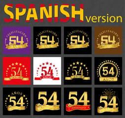 Spanish set of number fifty-four (54 years)