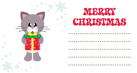 cartoon cute cat with christmas gift on the christmas card