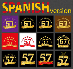 Spanish set of number fifty-seven (57 years)