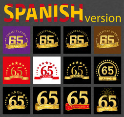 Spanish set of number sixty-five (65 years)