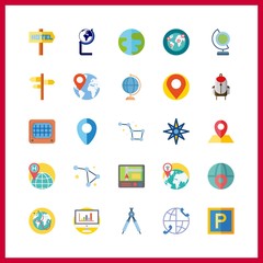 25 map icon. Vector illustration map set. worldwide and planet earth icons for map works