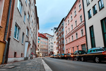 Fototapeta na wymiar Road in a residential area of Munich