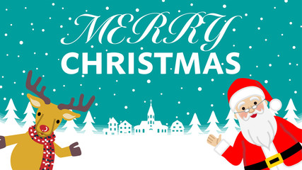Waving hand - Santa Claus and Reindeer , Merry Christmas message