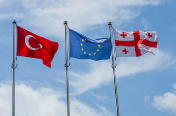 flag of Turkey, European Union, Georgia against the sky