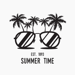sunglasses with palms . Summer banner, poster, fresh, modern, advertisement