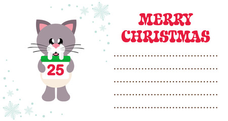 cartoon cute cat with christmas calendar on the christmas card