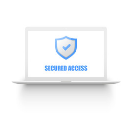 Computer security, protect your laptop concepts. Notebook and shield icon. realistic design graphic elements for web banners, web sites, printed materials, etc. Modern vector illustration