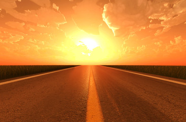 Asphalt road in sunset or sunrise,3d rendering