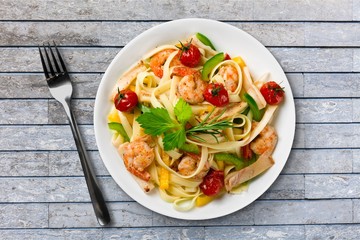 Delicious italian pasta in white plate