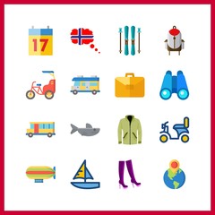 16 adventure icon. Vector illustration adventure set. motorbike and rv icons for adventure works