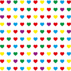 retro seamless pattern with colorful hearts white background.