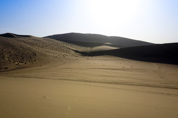 Fototapeta na wymiar Desert sand dunes with blue sky background