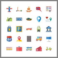 25 trip icon. Vector illustration trip set. camp night and sport car icons for trip works