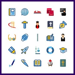 25 school icon. Vector illustration school set. reading glasses and notebook icons for school works
