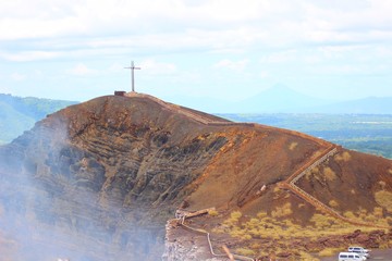Masaya volcano crater edge and cross - Nicaragua