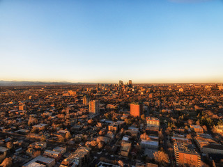 Drone/Aerial photograph of Denver Colorado at sunset
