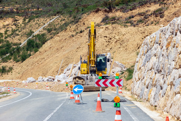 Road under repair in the mountains of Spain.