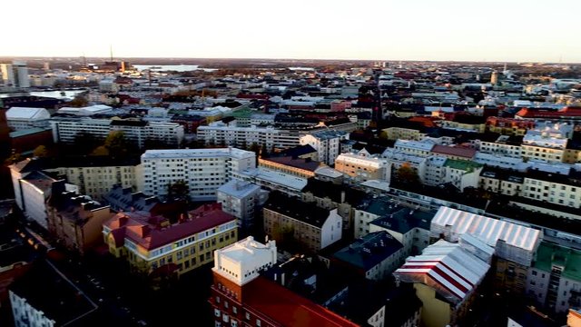 Aerial view of  Helsinki city . drone  side wise panning over city. Helsinki, Finland.