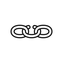 Black isolated outline icon of broken chain on white background. Line Icon of chain Weak link.