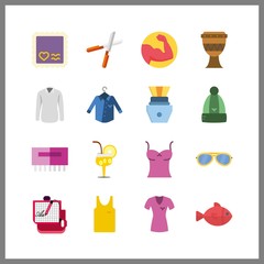 16 closeup icon. Vector illustration closeup set. shirt and winter hat icons for closeup works