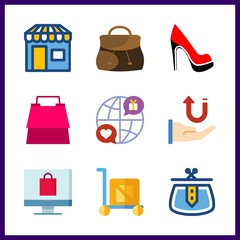 9 shopping icon. Vector illustration shopping set. shop and receive icons for shopping works