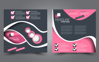 Square flyer template. Simple brochure design. For business and education. Vector illustration. Grey and pink color.
