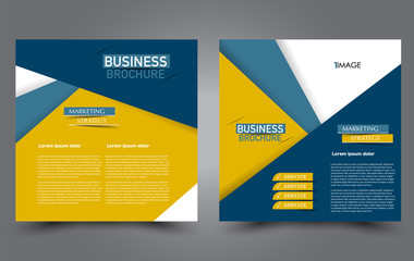 Square flyer template. Simple brochure design. Poster for business, education, advertisement, banner, ad banner. Vector illustration. Blue and yellow color.