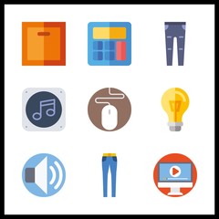 9 button icon. Vector illustration button set. volume and music file icons for button works