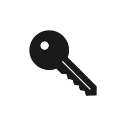 Black isolated icon of key on white background. Silhouette of key. Flat design.