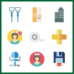 recovery icon. medical tape and nurse vector icons in recovery set. Use this illustration for recovery works.