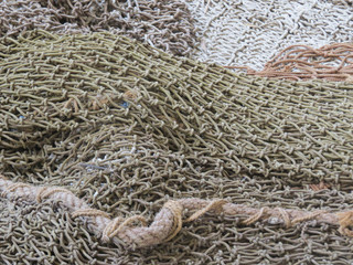 Favignana, Trapani, Italy -  fishing nets in the Former tuna fish factory (La Tonnara in Italian) in the Aegadian islands