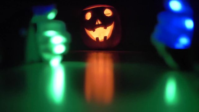 Hand light and Halloween Pumpkin